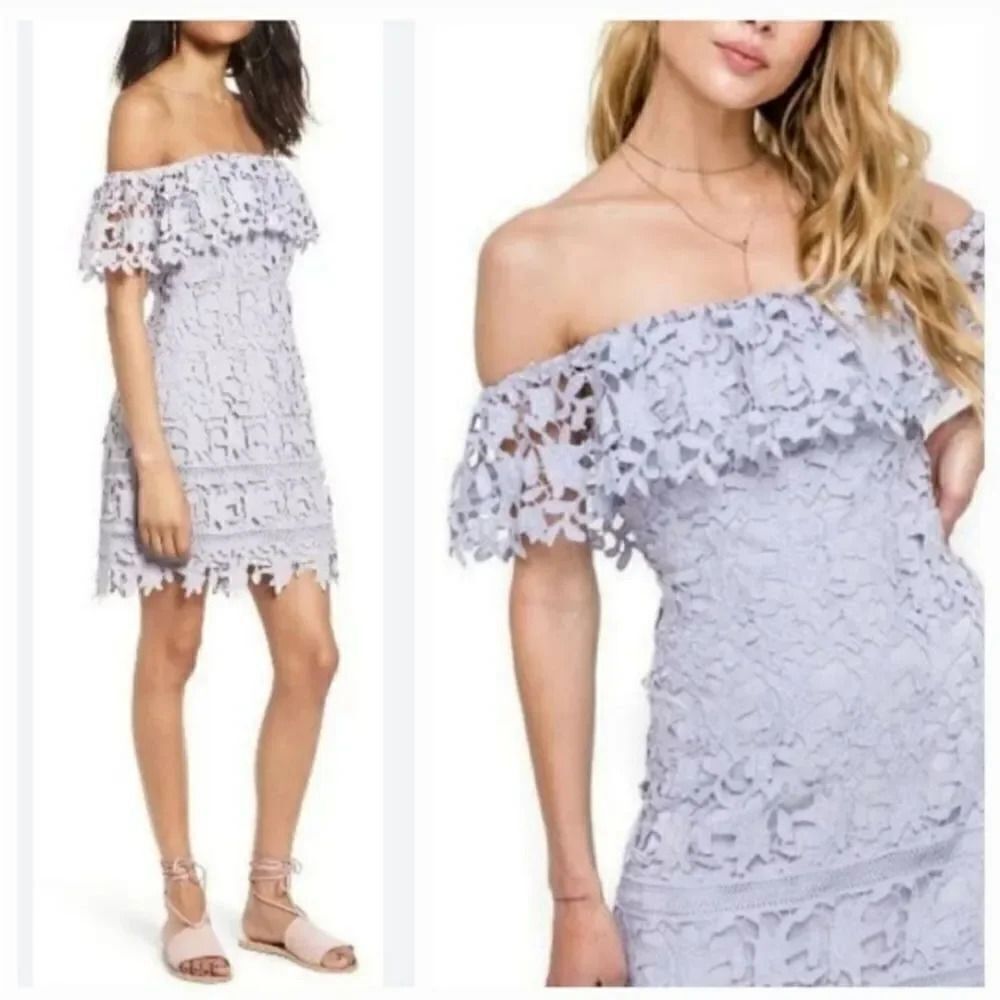 NEW ASTR the Label Bardot Off the Shoulder Lace Dress in Lilac Purple Size Large